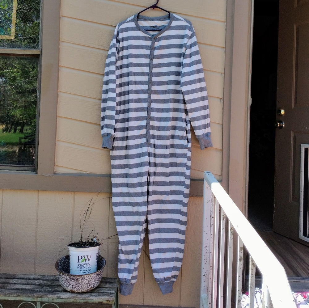 Men's XL Striped Long John PJs